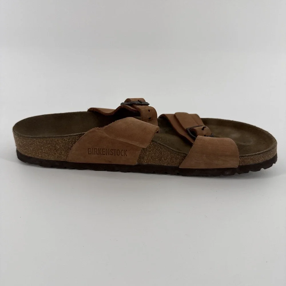 Birkenstock Arizona Sandals Men 42 US 9 Brown Leather 2 Strap Buckle Slides